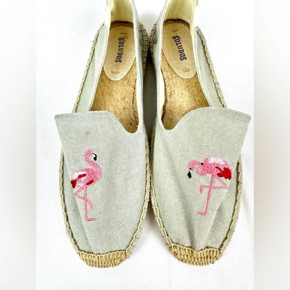 Soludos Flamingos Espadrille Flat Shoes Size 10